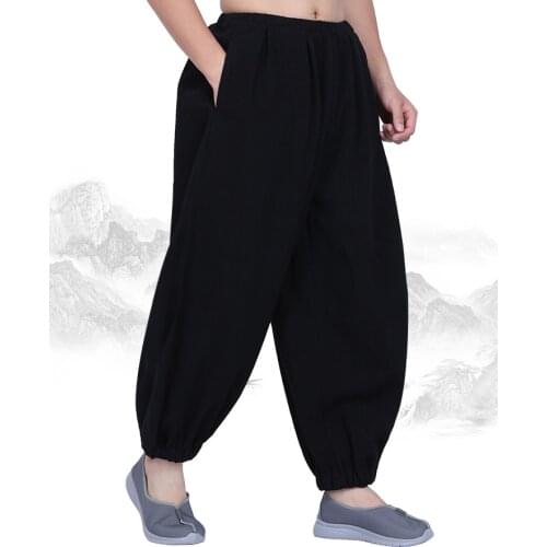 Unisex top quality Cotton Spring&Autumn shaolin monk kung fu pants martial arts tai chi bloomers buddhist zen lay trousers