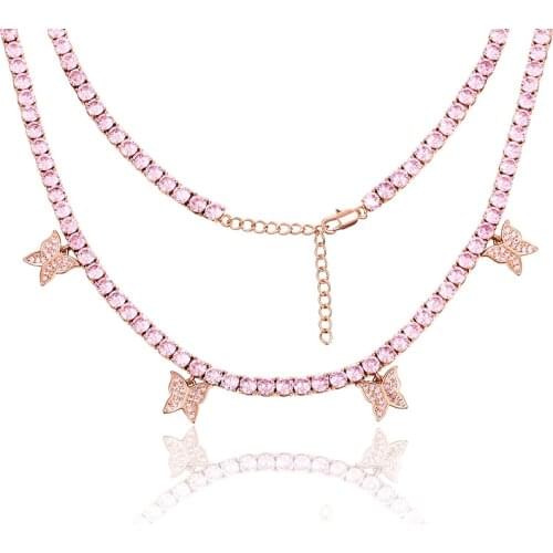 Drip Butterfly 4mm CZ Tennis Chain Charm Choker Necklace Iced Out Bling Women Chains Shining Fashion Jewelry Elegant Daily Style
