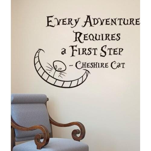 "every adventure requires a first step" Alice in Wonderland quotes vinyl wall decal home decor