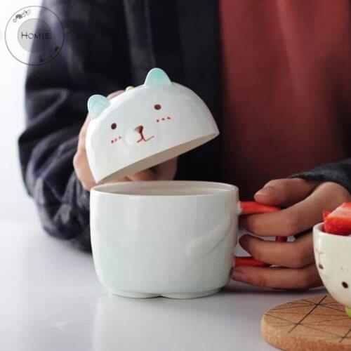 Luxury Pink bear Ceramic Coffee Mug Cup with lid & handle Wedding Bridal Couples Lovers Gifts Mug Porcelain Milk Tea Breakfast