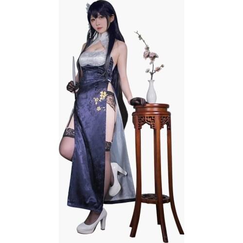 Anime Azur Lane IJN Azuma Cosplay Costume Azuma Sexy Cheongsam Dress Suit Full Set Blue Elegant Uniform Hair Wig Cos Women Girls