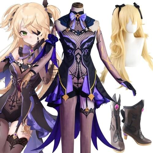 Fischl Cosplay Game Genshin Impact Fischl Cosplay Costume Uniform Anime Wig Shoes Halloween Party Outfit Women Girls Dress