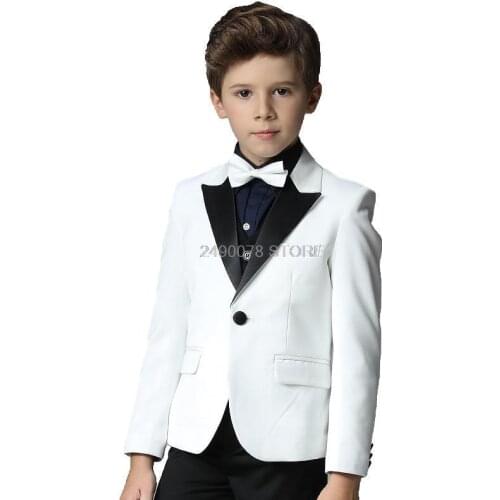 Flower Boy Luxurious White Wedding Suit Prince Jacket Vest Pants 3Pcs Tuxedo Dress Children Piano Show Performance Party Costume