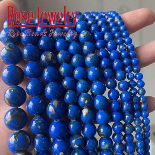 Natural Dark Blue Turquoises Shell Howlite Stone Beads Round Loose Bead 4 6 8 10 12mm For Jewelry Making DIY Bracelet 15'strand