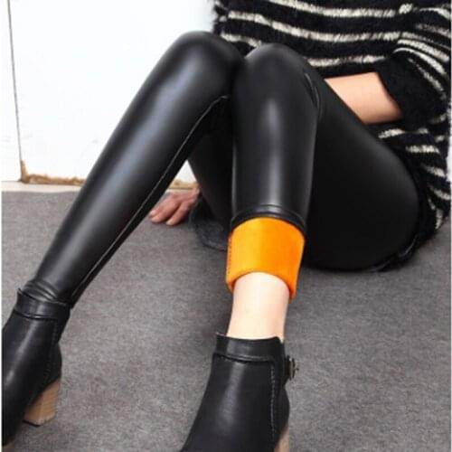 Hot 2019 New Fashion Womens Autumn&Winter High Elasticity Plus size Warm Leggings Thick Velvet imitation leather leggins ZL803