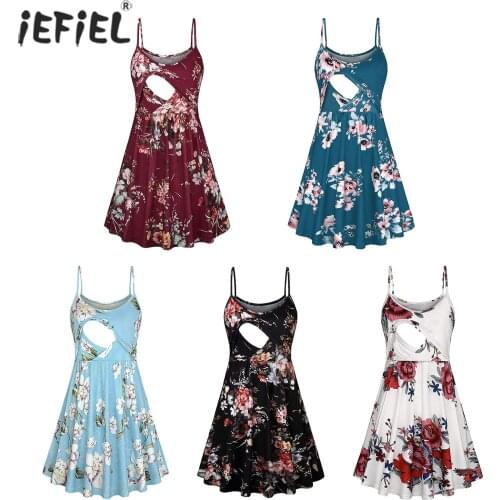 2021 Summer Pregnant Women Dress Maternity Clothes Floral Tunic Breastfeeding Dress Pregnancy Spaghetti Strap Nursing Dress
