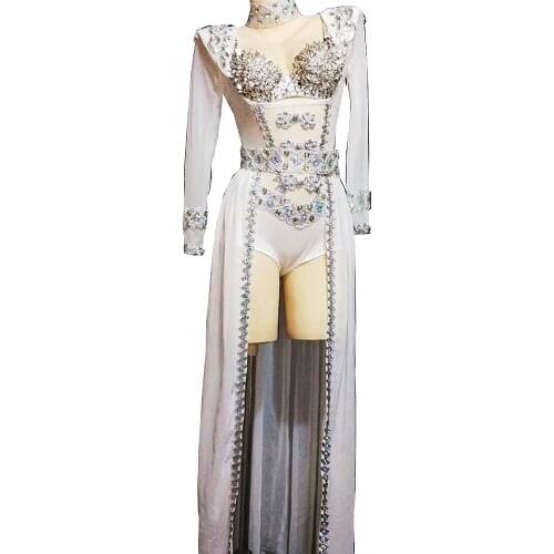 Personality Performance Costume Ladies Four-Piece Suit Sequins Rhinestones Perspective Dance Wear Party Evening Nightclub Outfit
