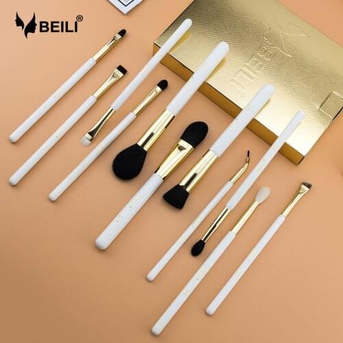 BEILI 11pcs Professional Makeup brushes set Pearl White Gold XGF Goat hair Highlight Eyebrow Eyeshadow Eyeliner Make up brushes