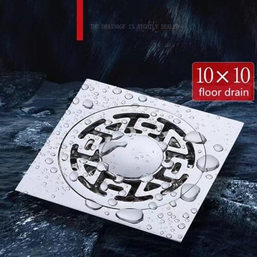 LIUYUE Floor Drains Chrome Brass 10×10 cm Shower Room Square Floor Drains Anti-odor Hair Strainer Balcony Bathroom Accessories