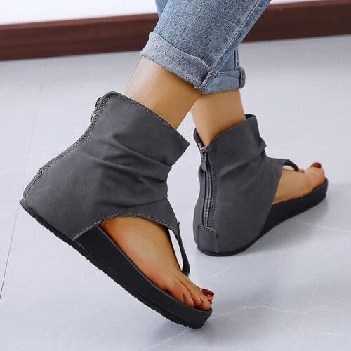 2021 New Summer Flip Casual Womens Shoes Thick-soled Flat-Bottom Slippers Rear Zipper Roman Sandals Large Size Sandals