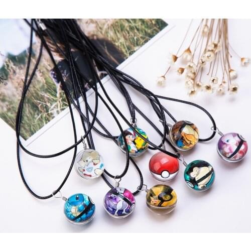 2021 Pokemon Necklace Cosplay Accessories Cute Cartoon Little Fire Dragon Guarding Jenny Turtle Elf Ball Pendant Toys Children