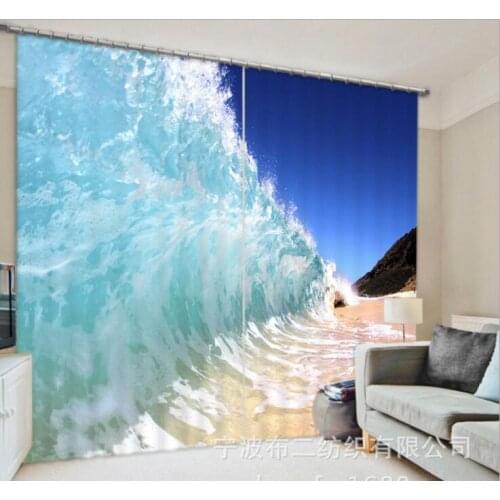 Luxury Blackout Sea wave 3D Window Curtain For Living Room office Bedroom Customized size Drapes Cortinas Rideaux Cushion cover