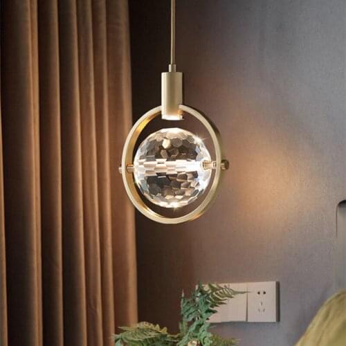 Nordic Pendent Lamp Postmodern All Copper Crystal Restaurant Bar Hotel Exhibition Hall Household Living Room Corridor Lighting