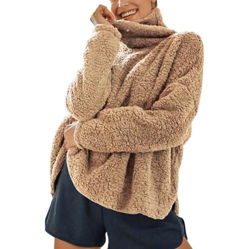 2021 Women Plush Turtleneck Sweater Loose Style Sweater, Solid Color Turtleneck Knitted Pullover, Army Green/ Black/ Khaki