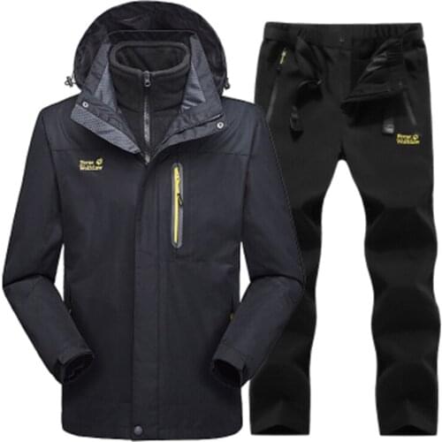 Winter ski suit mens Fleece liner Parka Outdoor jacket & Hiking Pants Thermal raincoat Windproof waterproof mountaineering suit