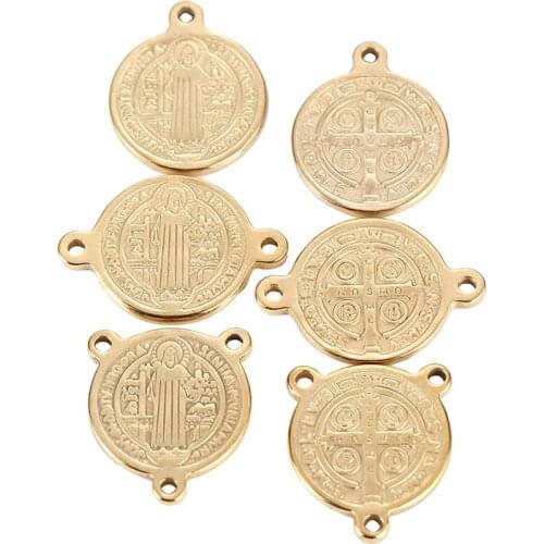 100% Stainless Steel 1/2/3 Hole St Benedict Medal Charm Connector Gold/Silver Color Metal San Saint Benedict Charms 20pcs