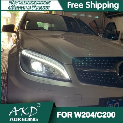 For Car Benz W204 Headlights 2007-2010 DRL Day Running Light LED Bi Xenon Bulb Fog Lights Car Accessory C300 C260 C200 Head Lamp