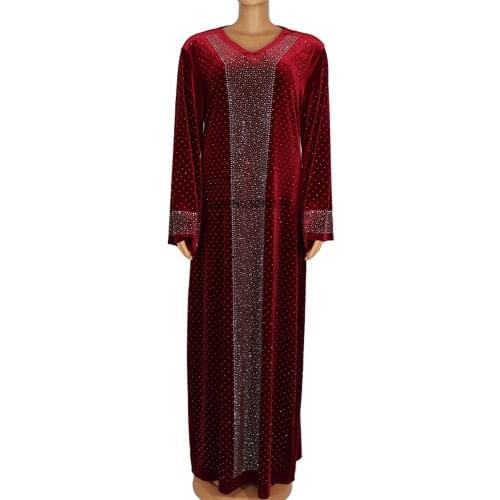 Velvet African Dresses For Women Diamonds Africa Clothing Muslim Long Maxi Dress High Quality Fashion African Dress Lady