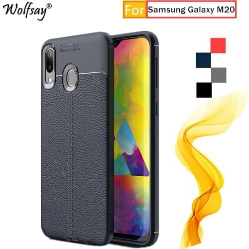 For Cover Samsung Galaxy M20 Case 6.3inch Rugged Lichee Style Housings For Samsung M20 Bumper Silicone Case For Samsung M20 Case