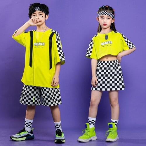 Kids 2 Pieces Sets Children Streetwear Hip Hop Tracksuit Sports Short Sleeve T-shirt Top Plaid Shorts Skirts Boy Girl Clothing