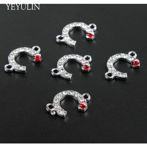 Enamel Ladybug Crystal Horseshoe Connectors For Jewelry Making Bracelet Findings Accessories DIY Craft 10pcs