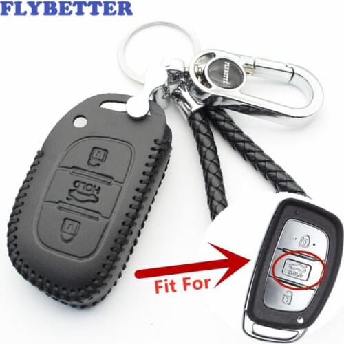 FLYBETTER Genuine Leather 3Button Smart Key Case Cover For Hyundai Sonata9/Tucson/Elantra Car Styling (B) L1630