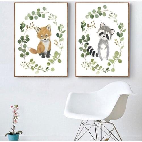 Baby Squirrel Canvas Painting Woodland Nursery Wall Art Watercolor Animal Pictures For Living Room Baby Shower Design Decor