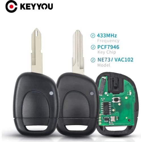 KEYYOU Remote Car Key 1 Button For Renault Clio II 2001 2002 2003 2004 2005 PCF7946 Transponder Chip 434Mhz NE73 VAC102 Blade
