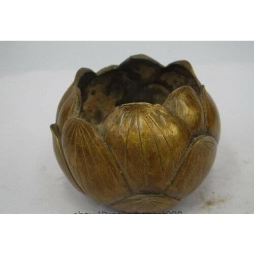 Chinese Folk Classical Bronze Copper Lotus leaf Buddhism Incense Burner Censer