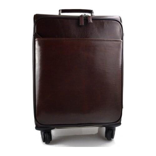 Leather trolley travel bag weekender overnight dark brown