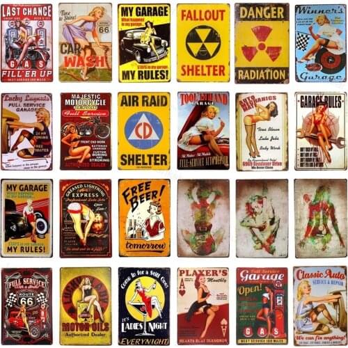 Pin Up Girl Metal Tin Signs Art Posters Retro Vintage Motor Oil Car Garage Pub Bar Home Wall Decor Plaques