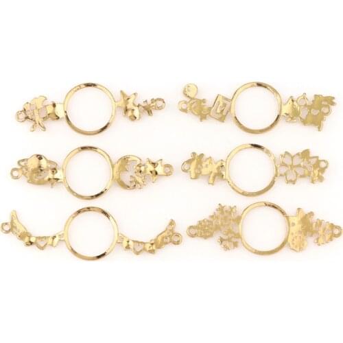 Mix 6pc Style Pendant Key Chain Flower Moon Star Metal Hollow Gold DIY Frame Pendant Charm Setting DIY UV Resin Charm Epoxy