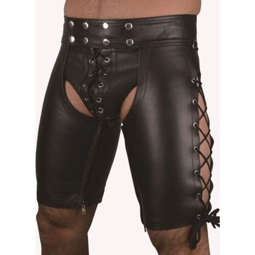 Plus Size Men Vinyl Leather Shorts Underwear Erotic Open Crotch Underpants Sexy Wetlook Strappy Cut Out Boxer Fetish Lingerie