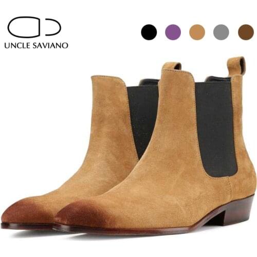 Uncle Saviano 5 colors Chelsea Suede Boots Handmade Winter Mens Shoes Add Velvet Work Basic Boots Fashion Designer Shoes for Men