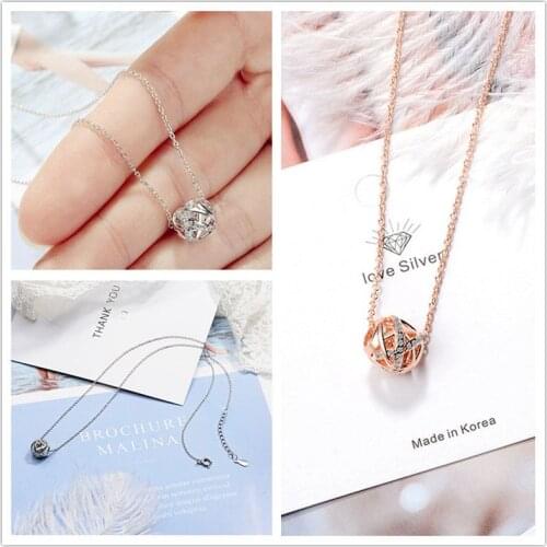 Ball Pendant Necklace Silver Color Rose Gold Color Xmas Gift Lucky Jewellery Chain Womens