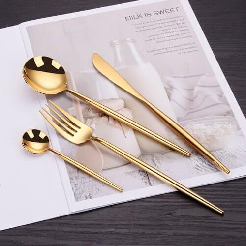 Dinnerware Set Cutlery Western Dinner Set Fork Spoon Knife Tableware Golden Stainless Steel Mirror Polishing Kitchen Cutlery Set