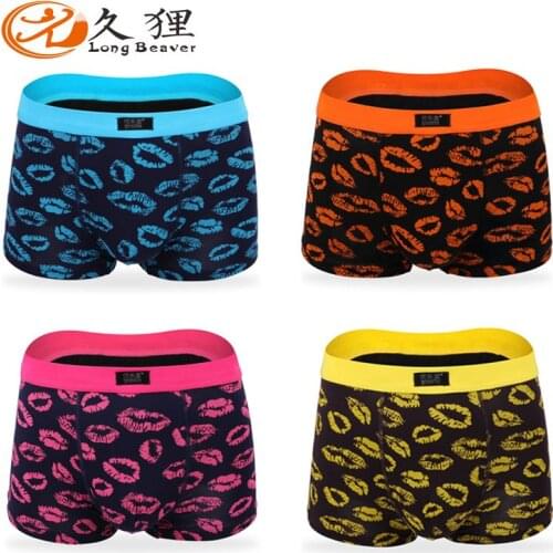 2019 new mens breathable underwear modal boyshort sexy lips printed underwear