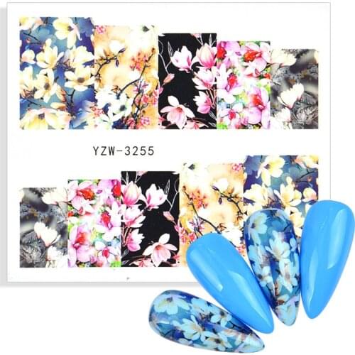 2021 New Chic Bloming Flower Nail Art Stickers Full Cover Floral Bouquet Leaf Black White Nail Decoration Decals Nude Pieces