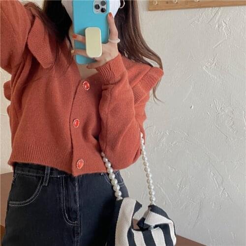 2021 autumn and winter new girl small lace age reduction button thick cardigan loose coat knitted sweater