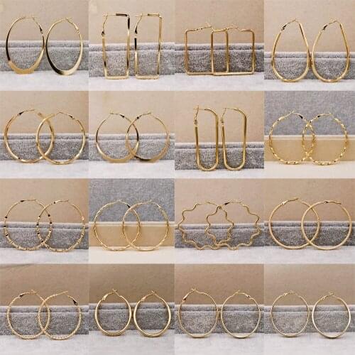 New Trendy Earrings for Womens earring Gold Plated Round Gold Earring Circles hoop Earrings Wedding Jewelry Gift Accessories