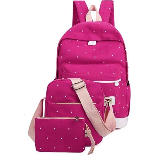 Fresh Canvas Women Backpack Big Girl Student Book Bag With Purse Laptop 3pcs Set Bag High Quality Ladies School Bag Best Sale-WT