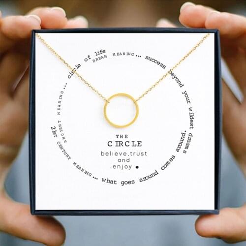 Icareu Round Circle Necklace For Women Wish Card Gold Chain Clavicle Short Necklaces Valentines Day Gift Box Jewelry 2021