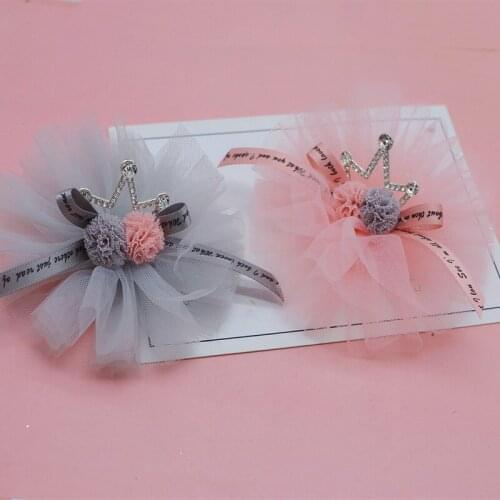 Sew on 4pcs/lot Handmade hair ball diamond alloy crown baby Patches Appliques For Clothes hair Sewing Supplies Decoration