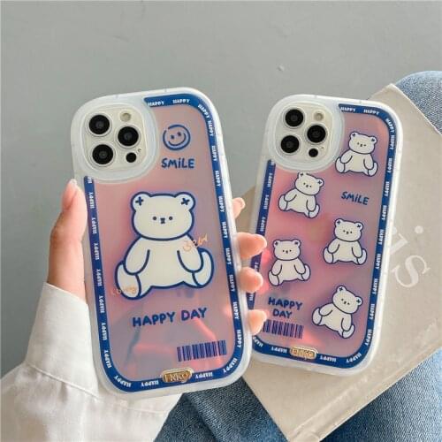 Luxury Laser Glitter Phone Case for IPhone 12 11 Pro Max XR XS Max 7 8 Plus X Cute Cartoon Bear Soft Tpu Back Cover Shell
