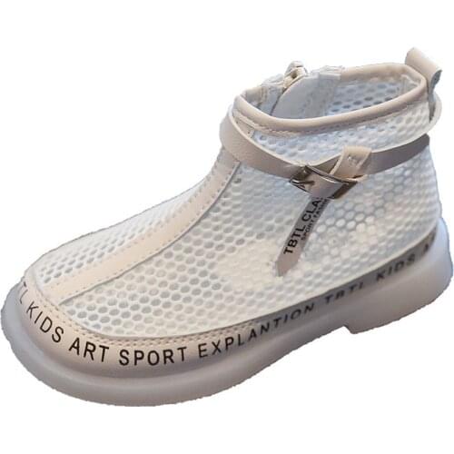 Girls Sandals 2021 Summer New Children Martin Sandals Fishing Net Hollow Side Zipper Princess Shoes Flats Gladiator Sweet Cute