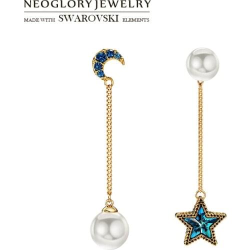 Neoglory Austria Crystal & Rhinesone & Simulated Pearl Drop Earrings Brilliant Star & Moon Stylish For Lady Party Classic
