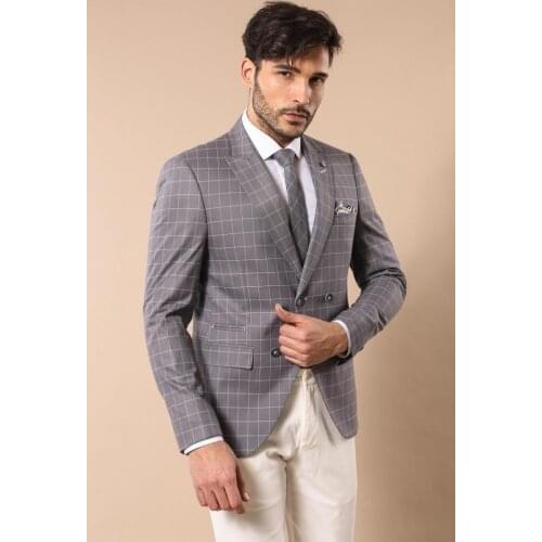 Grey Mens Suit with Checked Blazer Wessi