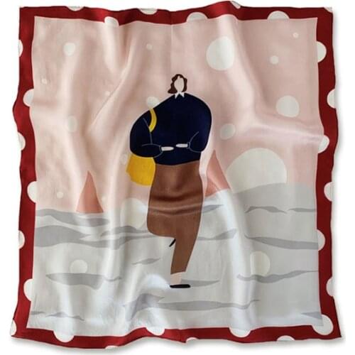 Luna&Dolphin Small Square Scarf 53x53 100% Nature Silk Cartoon Girl Spring Autumn Bandanas Vintage Headbands Bag Scarf Kerchief