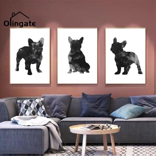 Modern Black French Bulldog Mosaic Pattern Canvas Poster Nordic Simple Animals Wall Picture One Piece Wall Art Home Room Decor