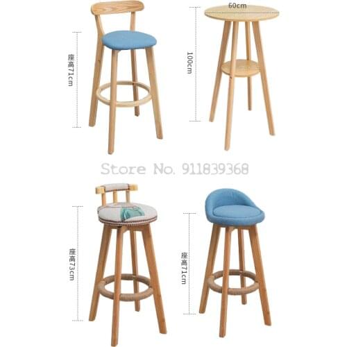 Modern Simple Solid Wood Small Bar Table Chair Combination Family Living Room High Foot Round Table Balcony Leisure Coffee Table